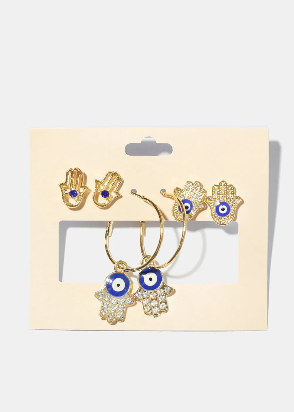 3 Pair Hamsa Hand Earrings