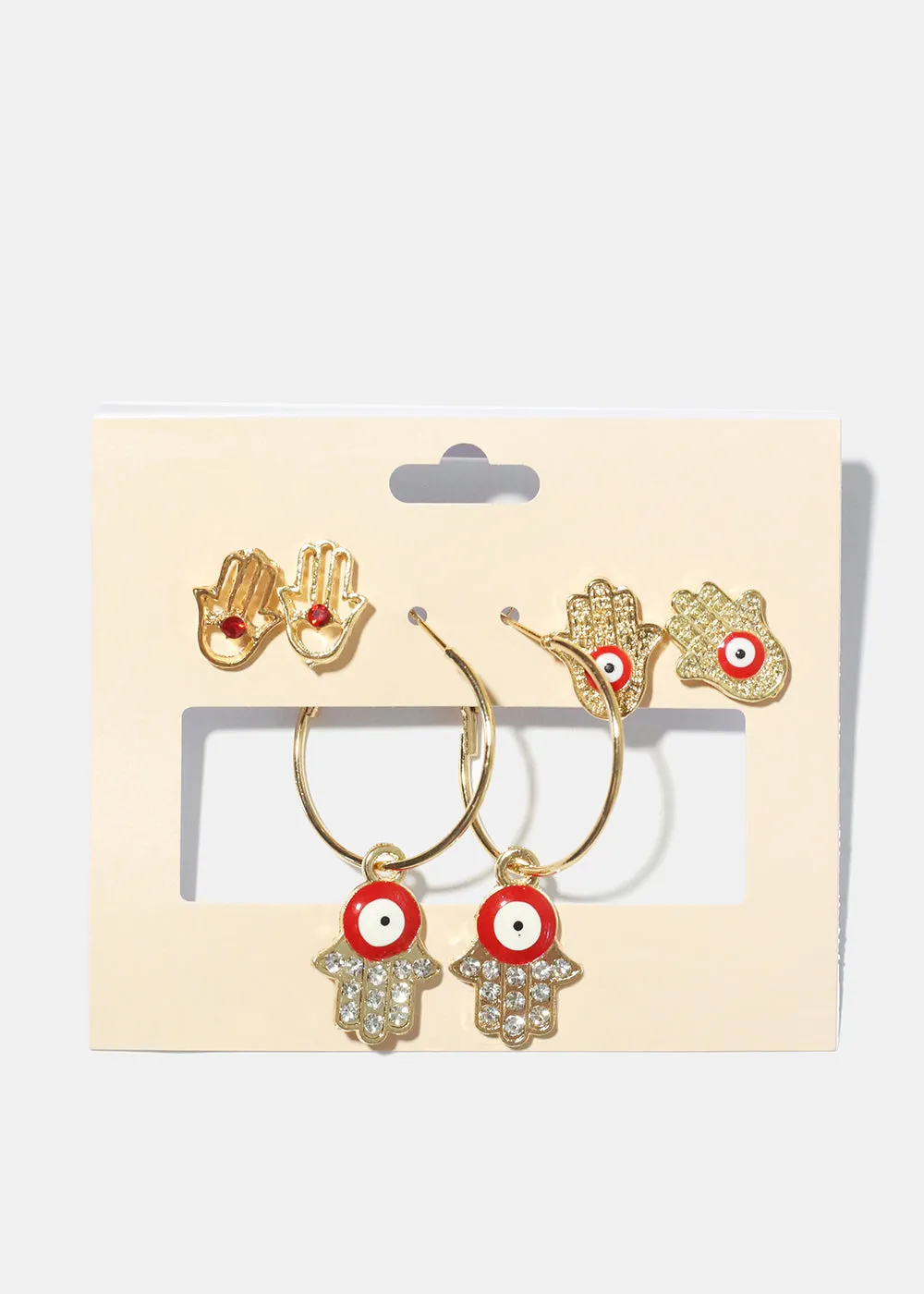 3 Pair Hamsa Hand Earrings