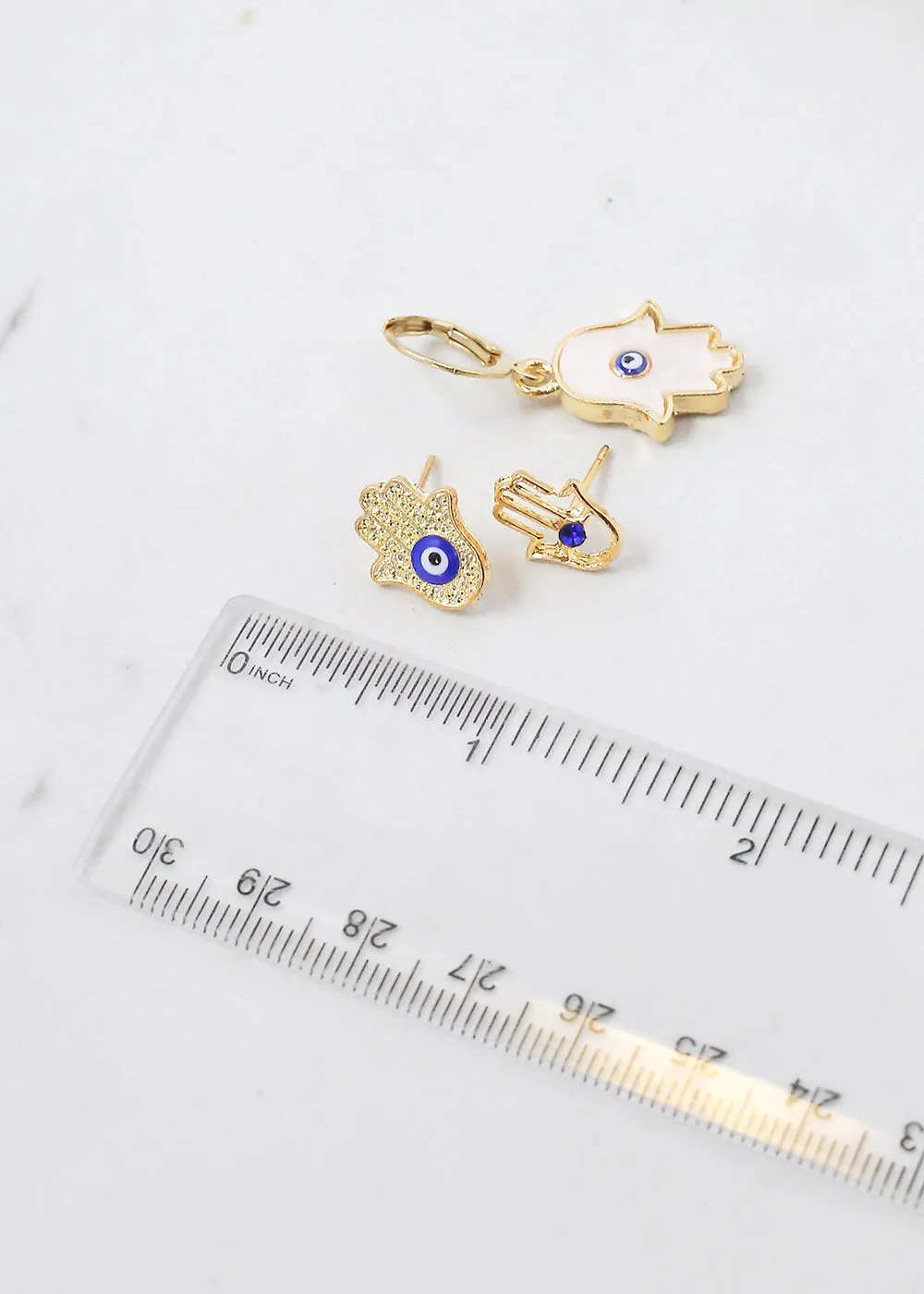 3 Pair Hamsa Hand   Evil Eye Earrings