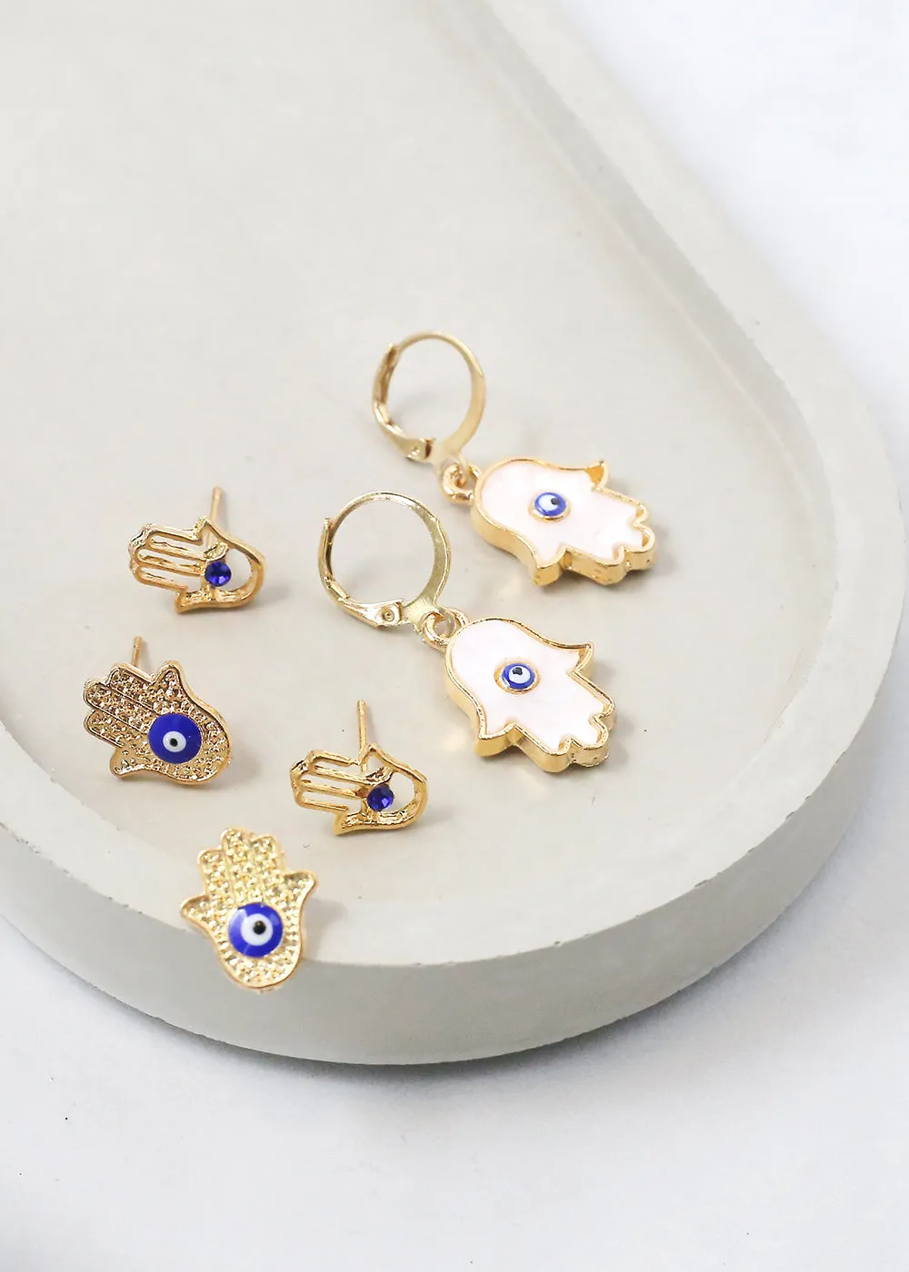 3 Pair Hamsa Hand   Evil Eye Earrings