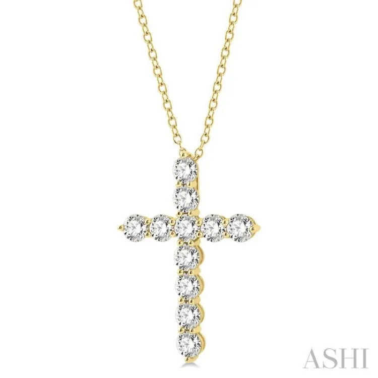 4 Ctw Round Cut Diamond Cross Pendant in 14K Yellow Gold with Chain