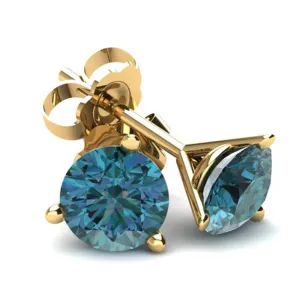 .40Ct Round Brilliant Cut Heat Treated Blue Diamond Stud Earrings in 14K Gold Martini Setting