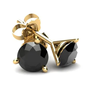 .50Ct Round Brilliant Cut Heat Treated Black Diamond Stud Earrings in 14K Gold Martini Setting