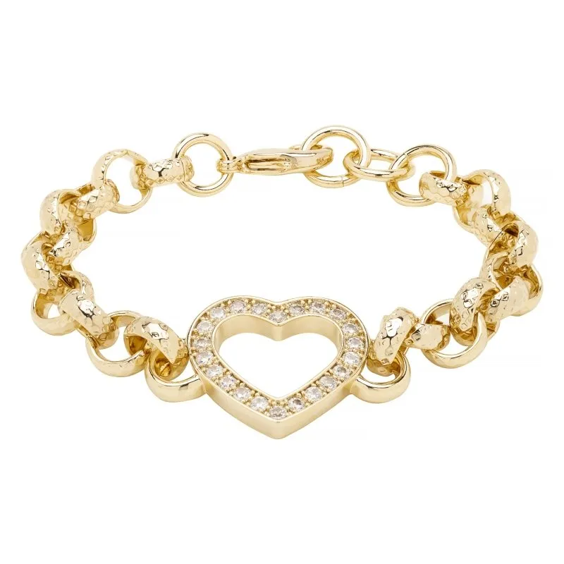 8mm Gold Open Heart Belcher Bracelet Stones 8/8.5 Inch