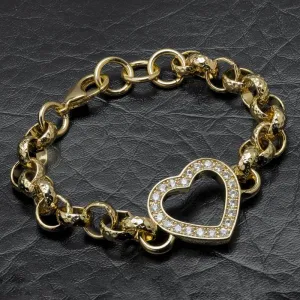 8mm Gold Open Heart Belcher Bracelet Stones 8/8.5 Inch