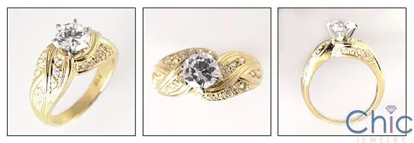 Anniversary 1 Carat Round Cubic Zirconia 14K Yellow Gold Pave Ring