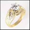 Anniversary 1 Carat Round Cubic Zirconia 14K Yellow Gold Pave Ring