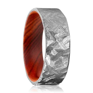 ARTFUL | Iron Wood, Silver Titanium Ring, Hammered, Flat