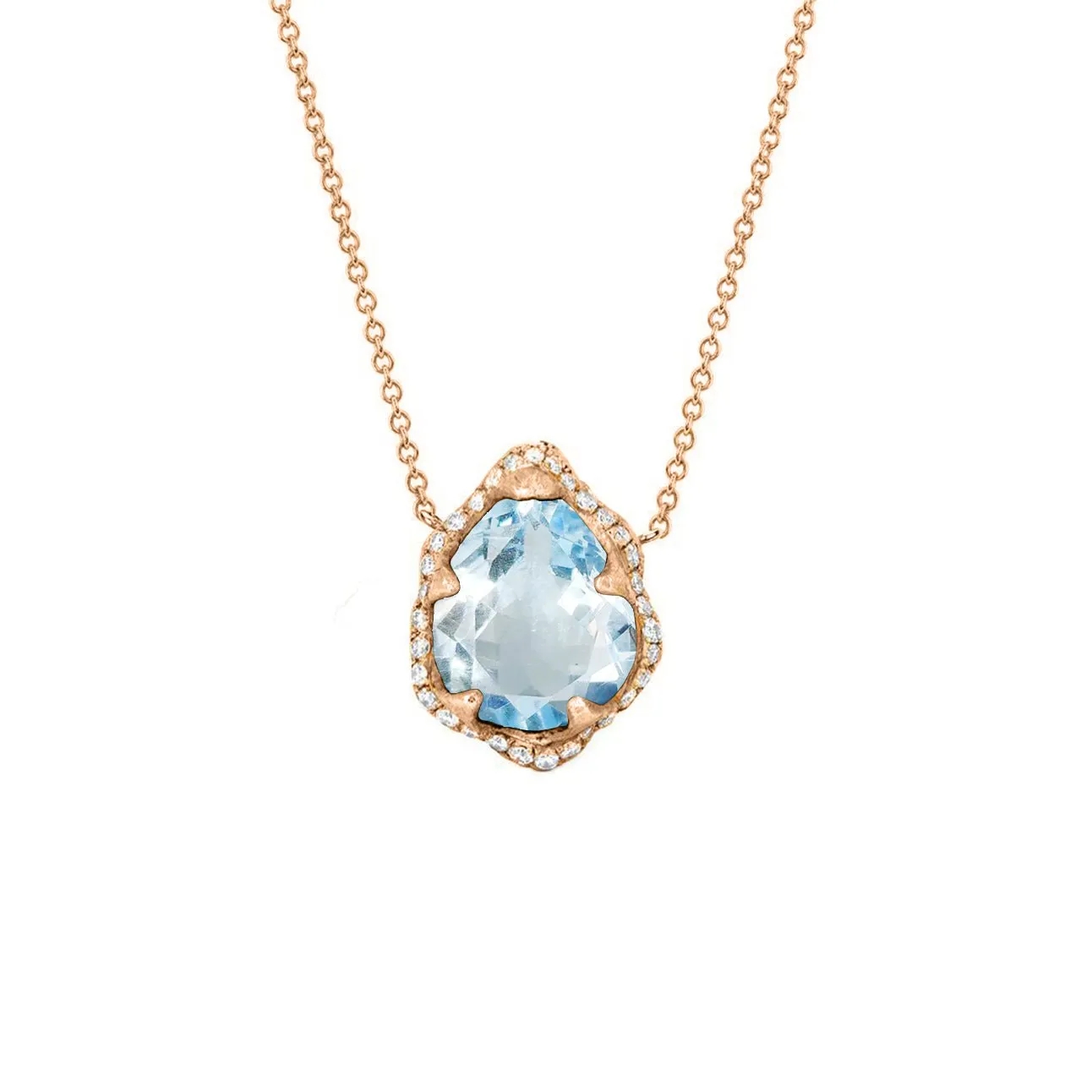 Baby Queen Water Drop Aquamarine Necklace with Full Pavé Diamond Halo