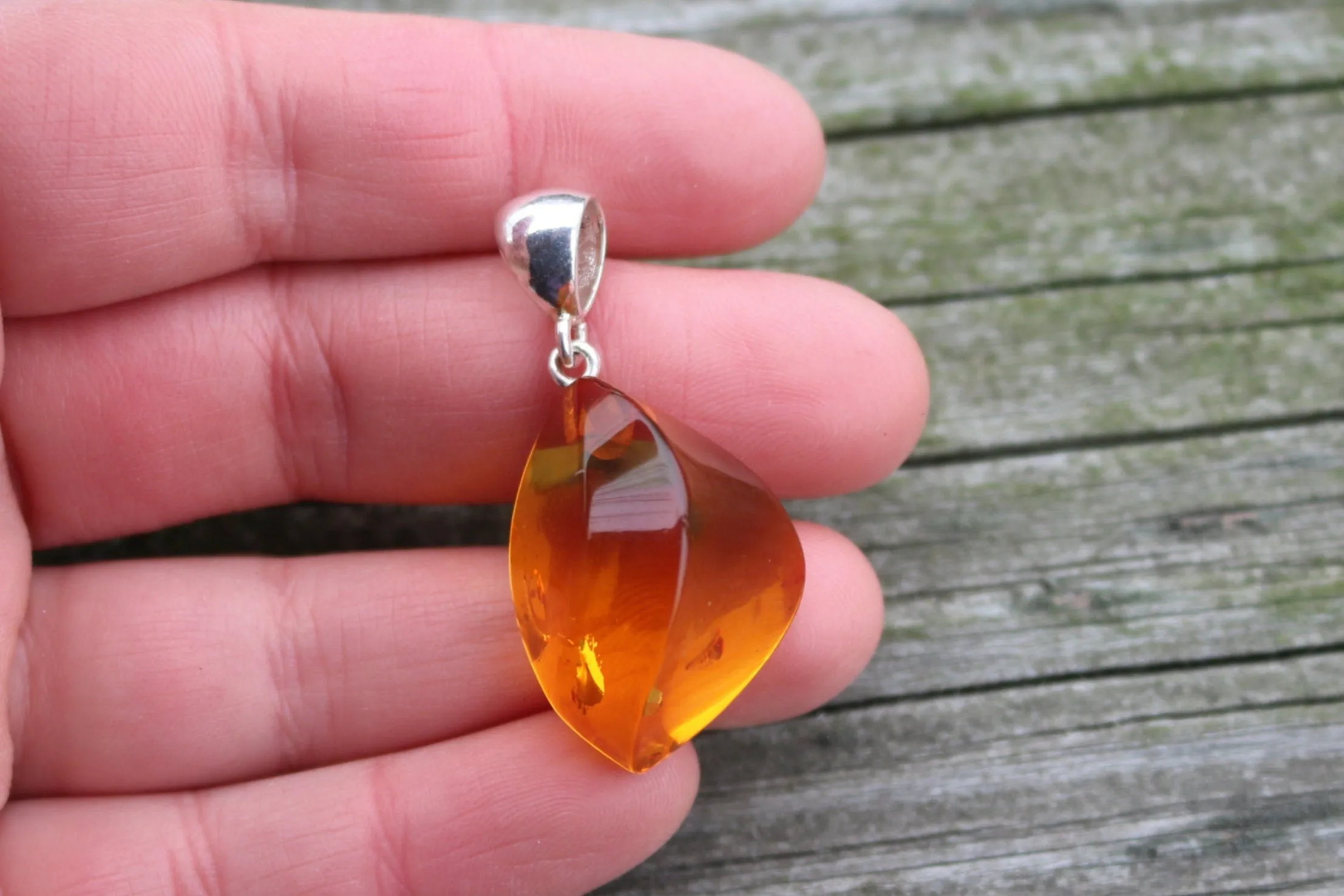 Baltic Amber Pendant Honey Faceted Sparkling Unisex 1.62" 5.1 gram 925 Silver