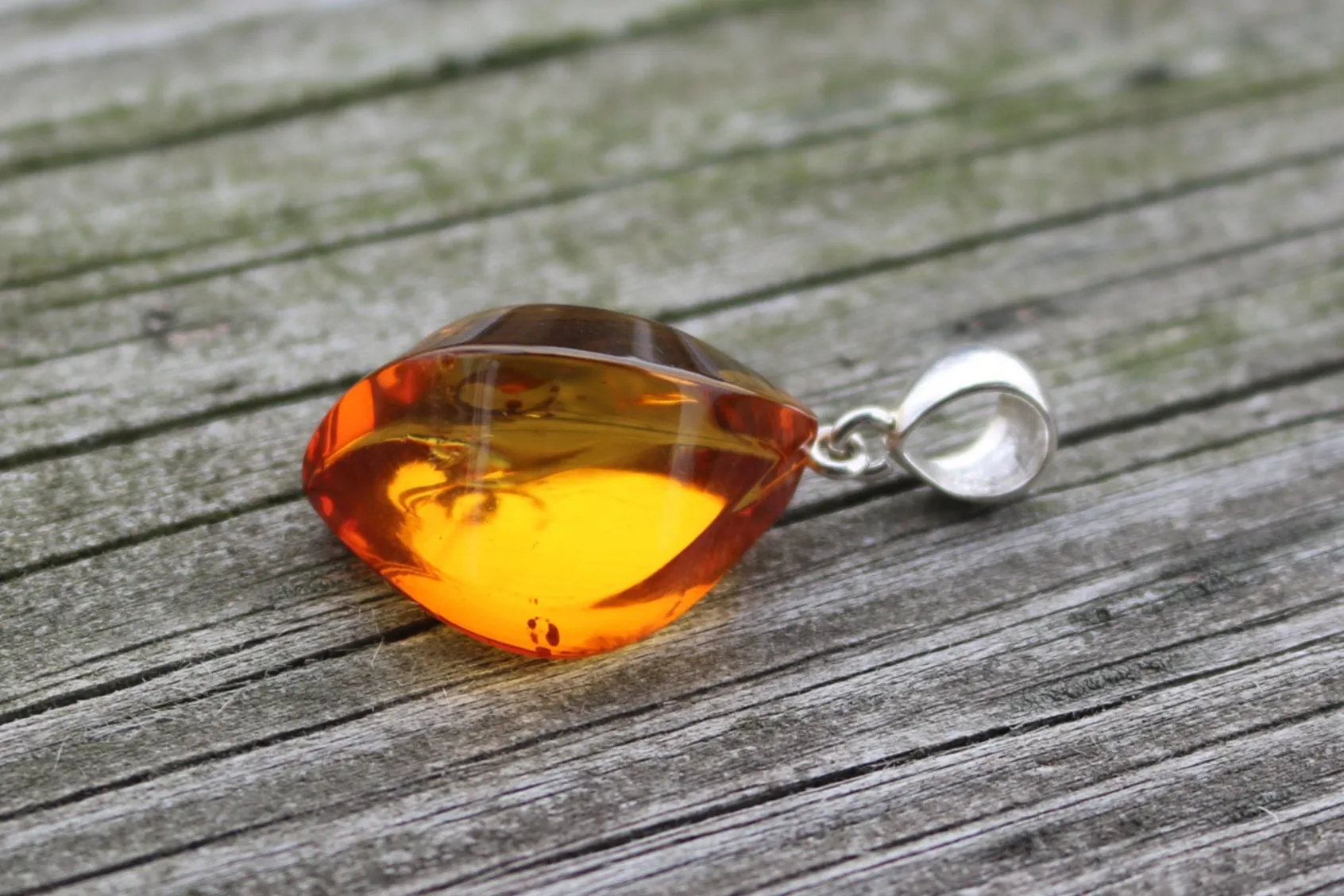 Baltic Amber Pendant Honey Faceted Sparkling Unisex 1.62" 5.1 gram 925 Silver