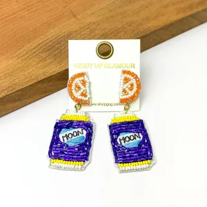 Beaded Blue Beer Can Earrings with Orange Slice Studs