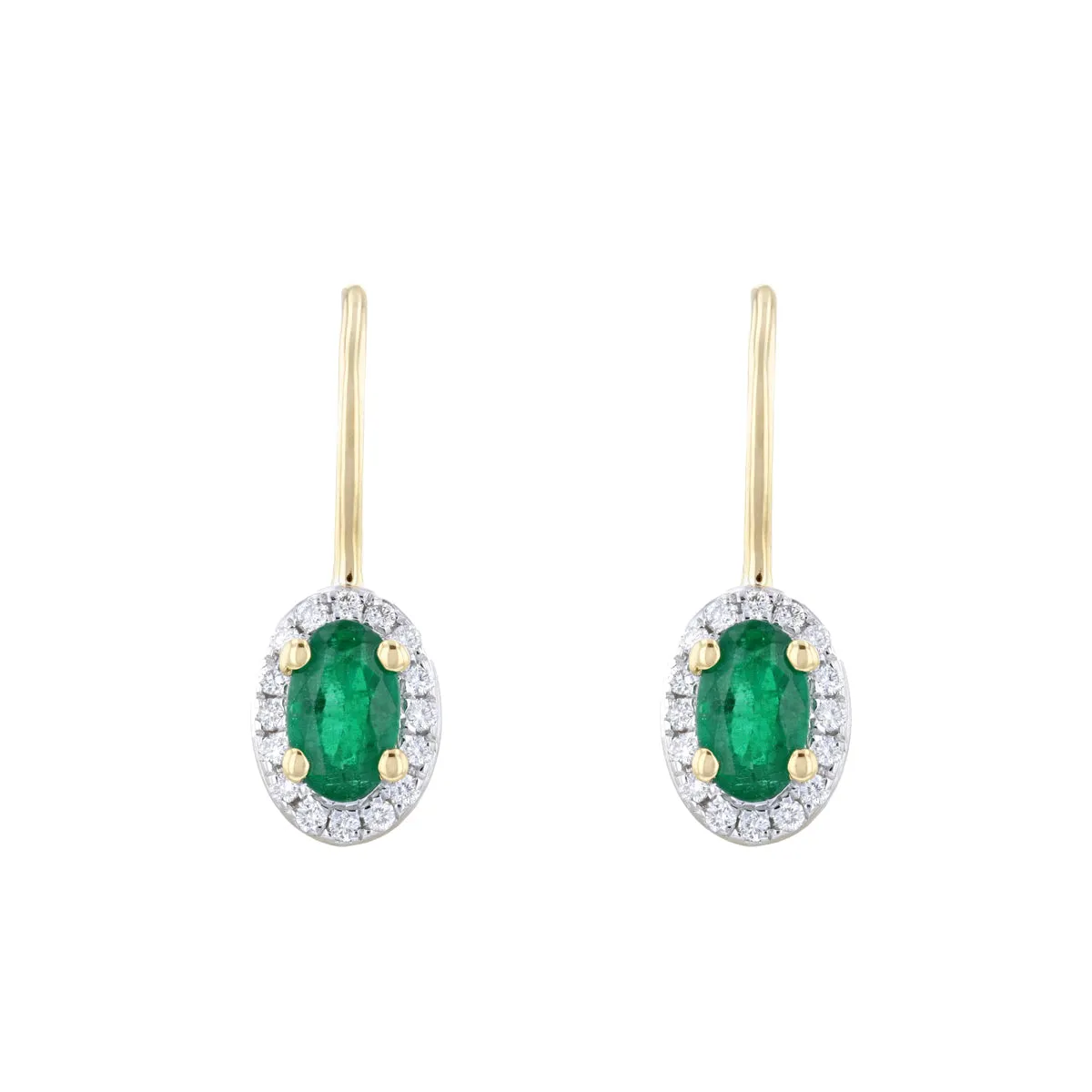 Bijou Collection 0.41ct Emerald & Diamond Oval Halo Drop Earrings | 9K Yellow Gold