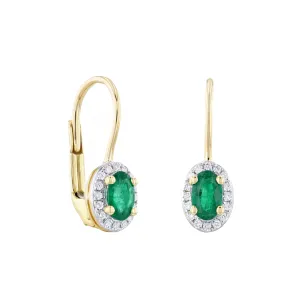 Bijou Collection 0.41ct Emerald & Diamond Oval Halo Drop Earrings | 9K Yellow Gold