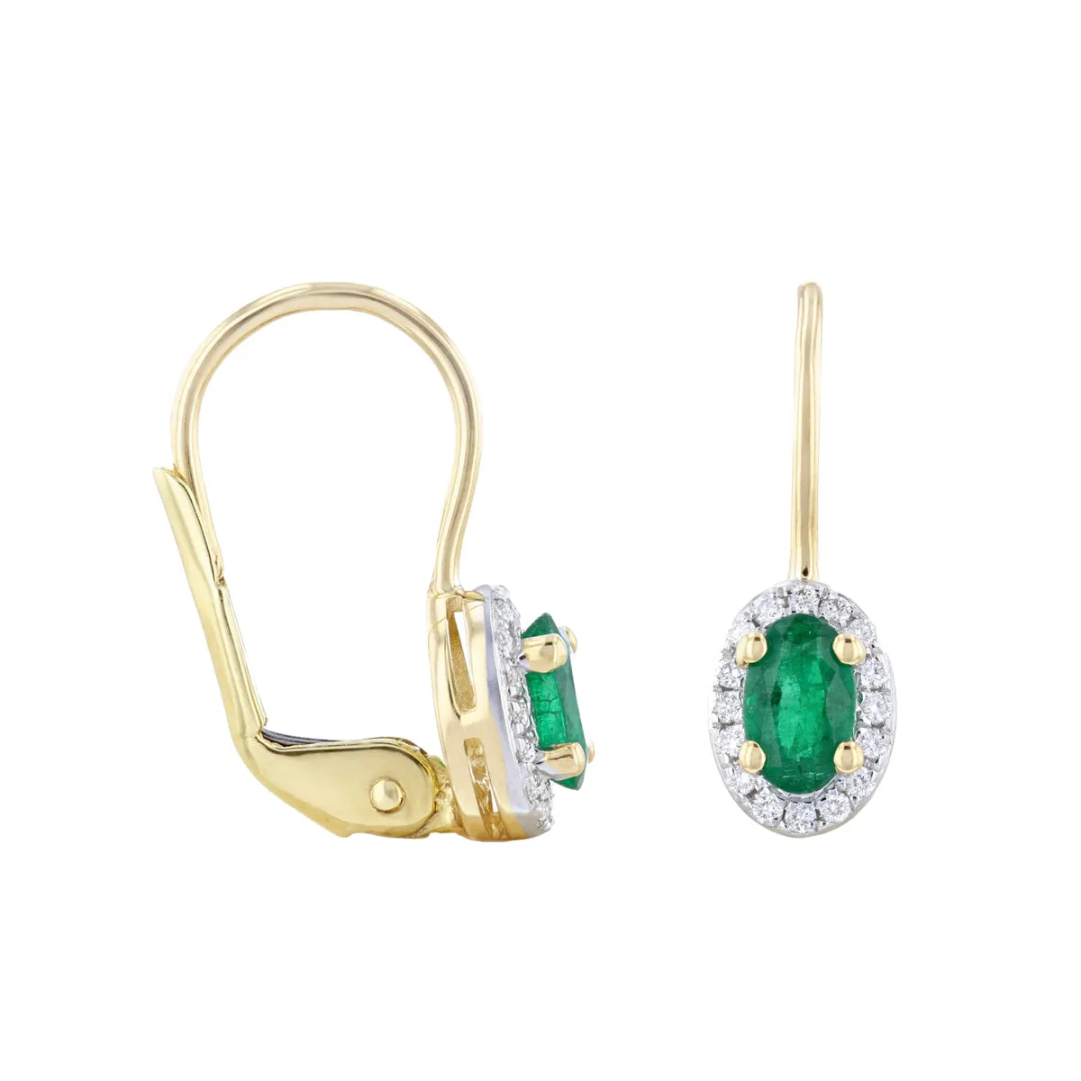 Bijou Collection 0.41ct Emerald & Diamond Oval Halo Drop Earrings | 9K Yellow Gold