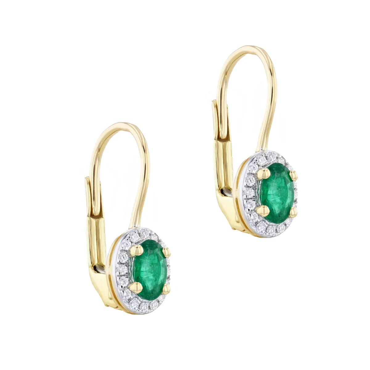 Bijou Collection 0.41ct Emerald & Diamond Oval Halo Drop Earrings | 9K Yellow Gold