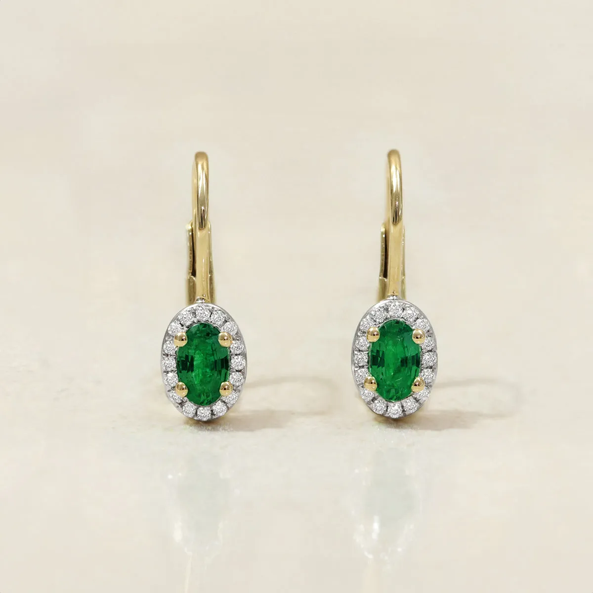 Bijou Collection 0.41ct Emerald & Diamond Oval Halo Drop Earrings | 9K Yellow Gold