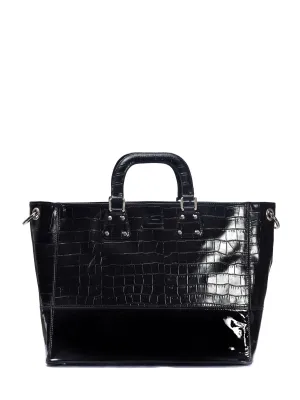 Black Leather Patent Shopping Bag