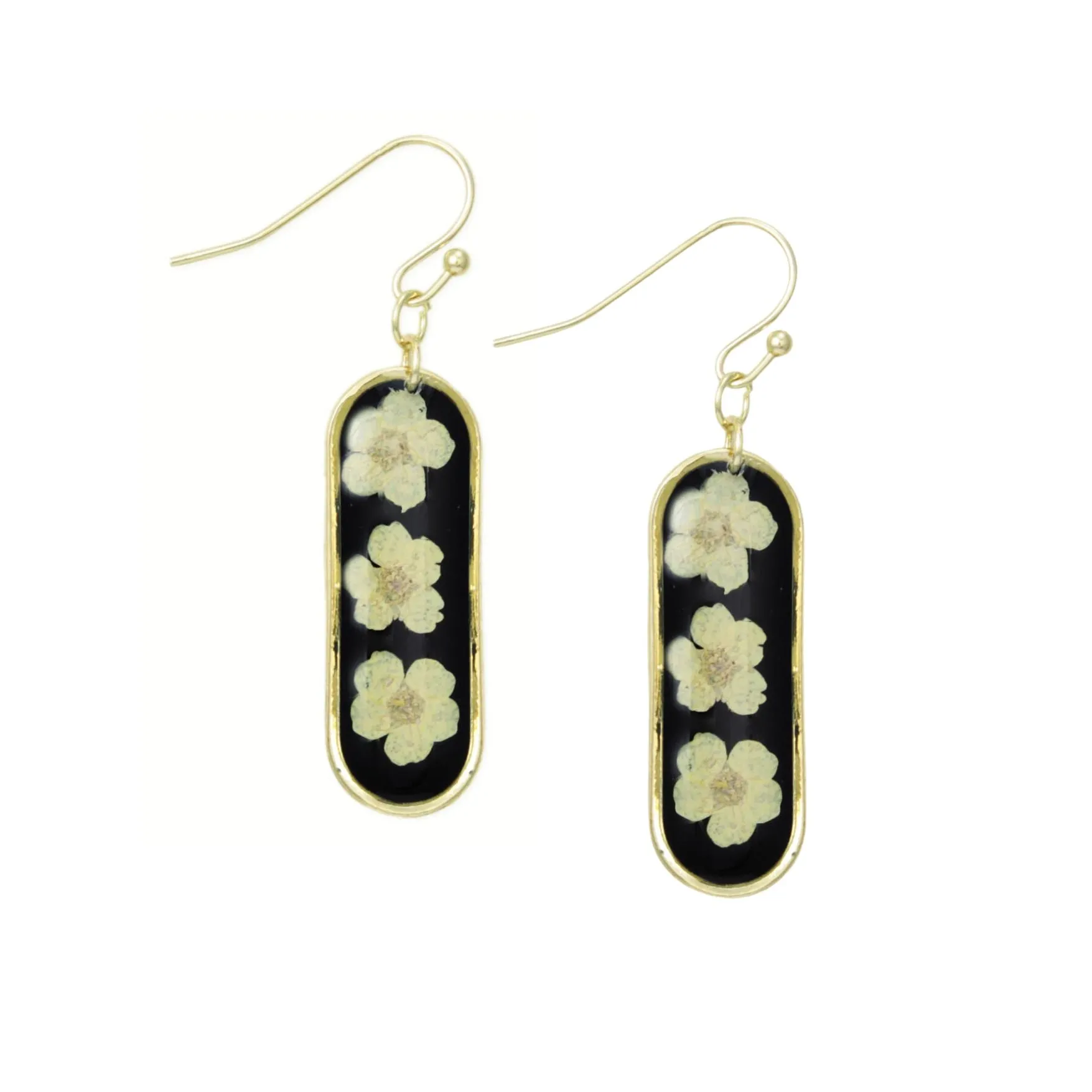 Bouquet Bar White Dried Flower Hook Earrings | Vintage Style Fashion Jewelry