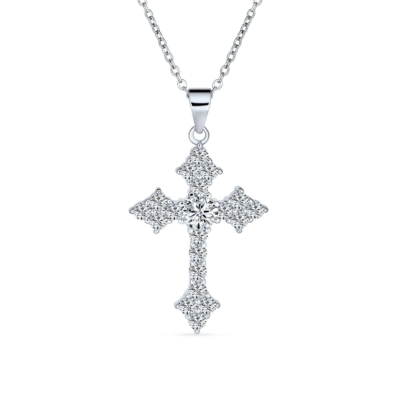 Bridal Vintage Style CZ Cross Pendant Necklace .925 Sterling Silver