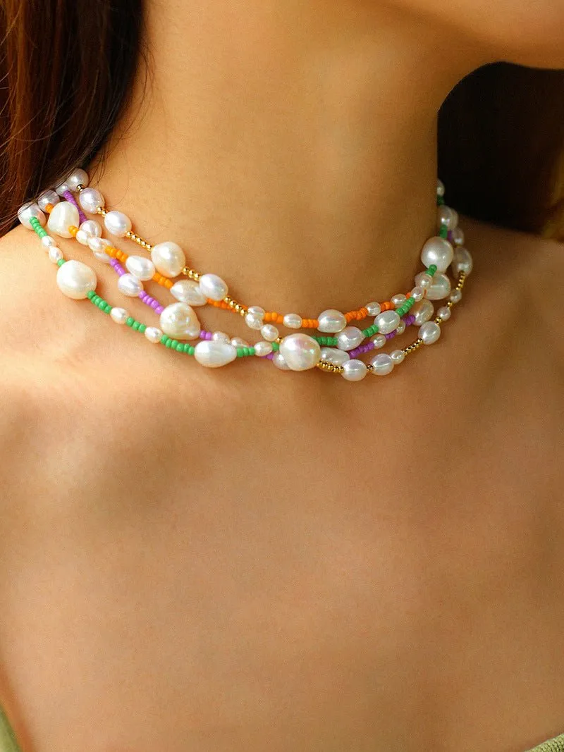 Candy Color Freshwater Baroque Pearl Bead Necklace