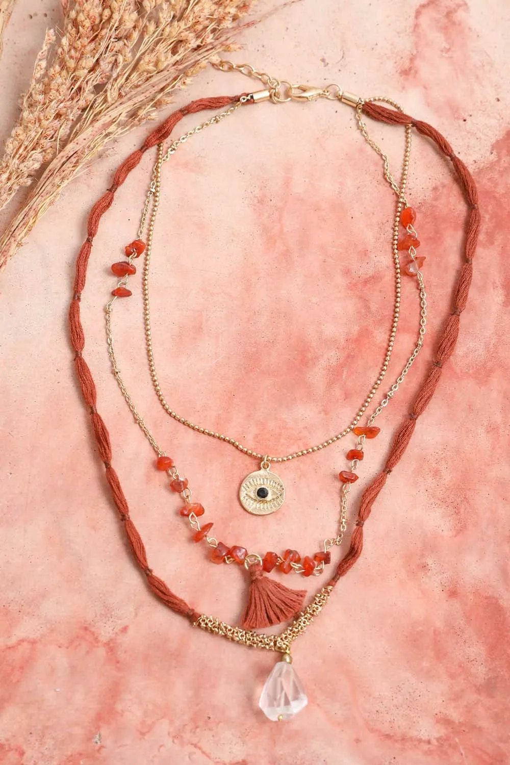 Carnelian & Crystal Layered Necklace