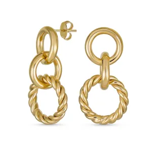 Classic Twisted Rope Hoop Huggie Earrings Gold Plated Brass 1.70 Inch