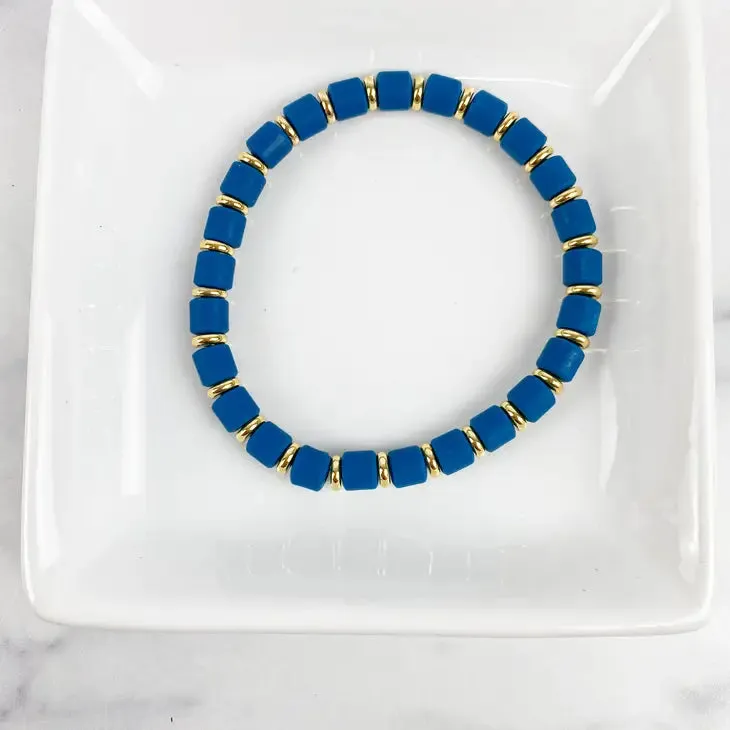 Clay Tube Bracelet with Disc 6mm Navy Blue