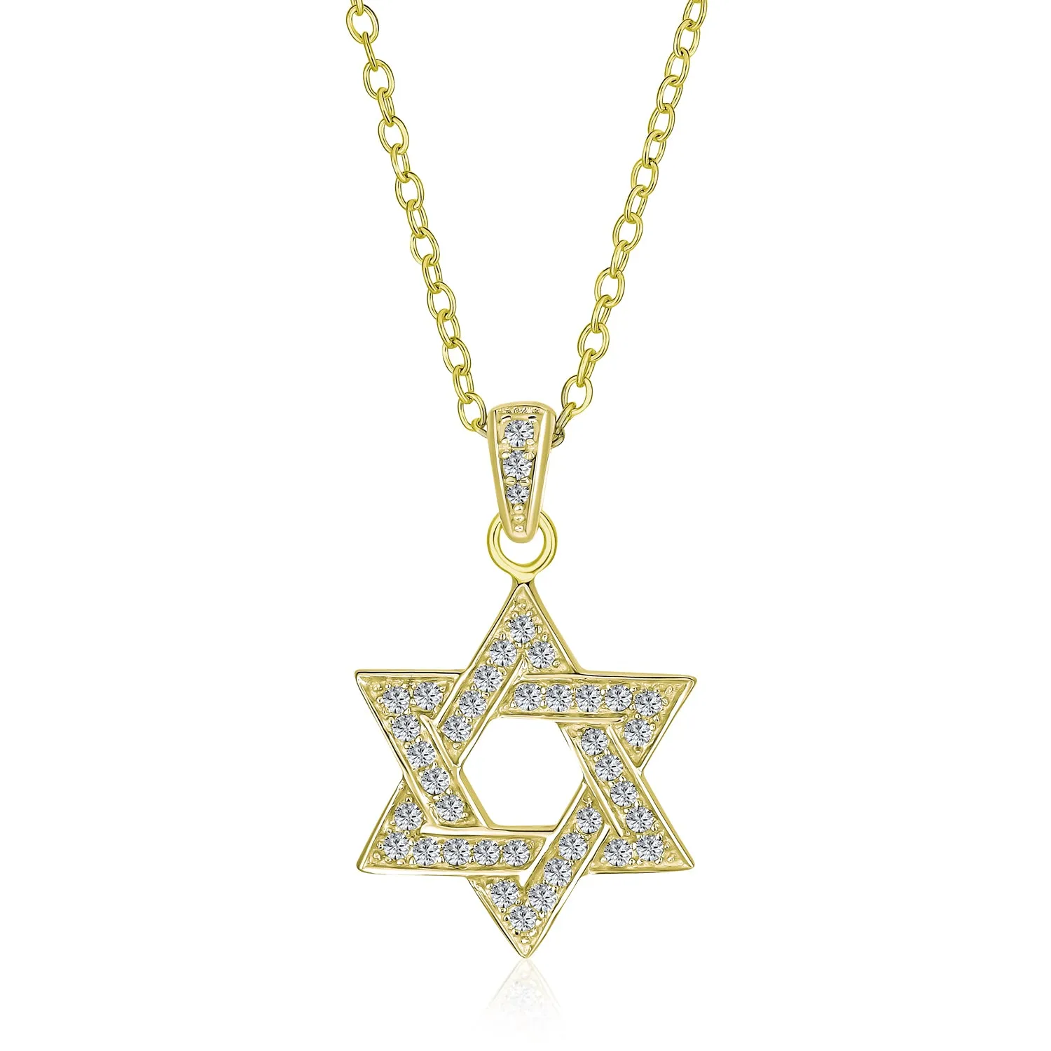 Cubic Zirconia Star of David Pendant Necklace 14K Gold Plated Silver Jewish Gift