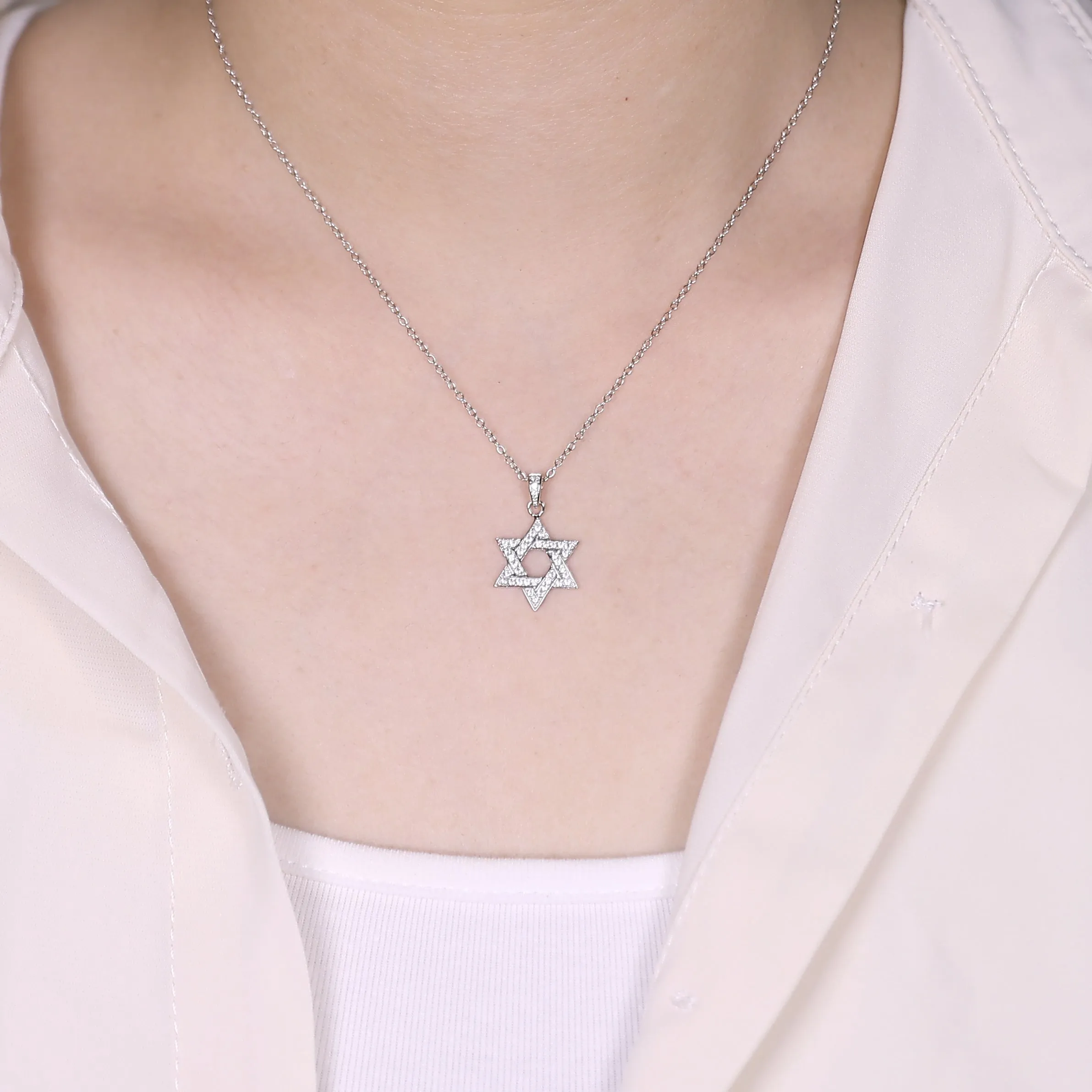 Cubic Zirconia Star of David Pendant Necklace 14K Gold Plated Silver Jewish Gift