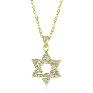 Cubic Zirconia Star of David Pendant Necklace 14K Gold Plated Silver Jewish Gift