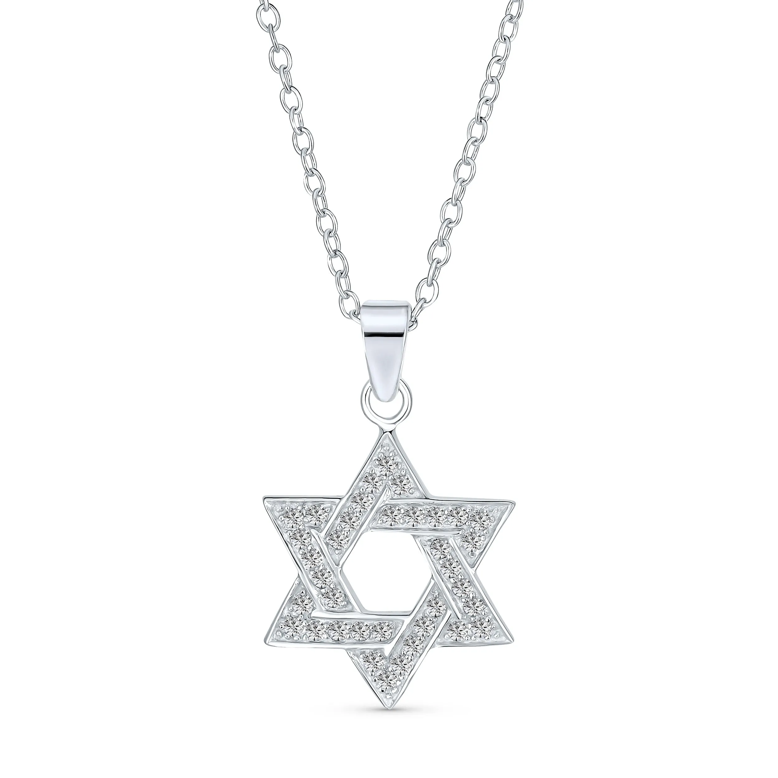 Cubic Zirconia Star of David Pendant Necklace 14K Gold Plated Silver Jewish Gift