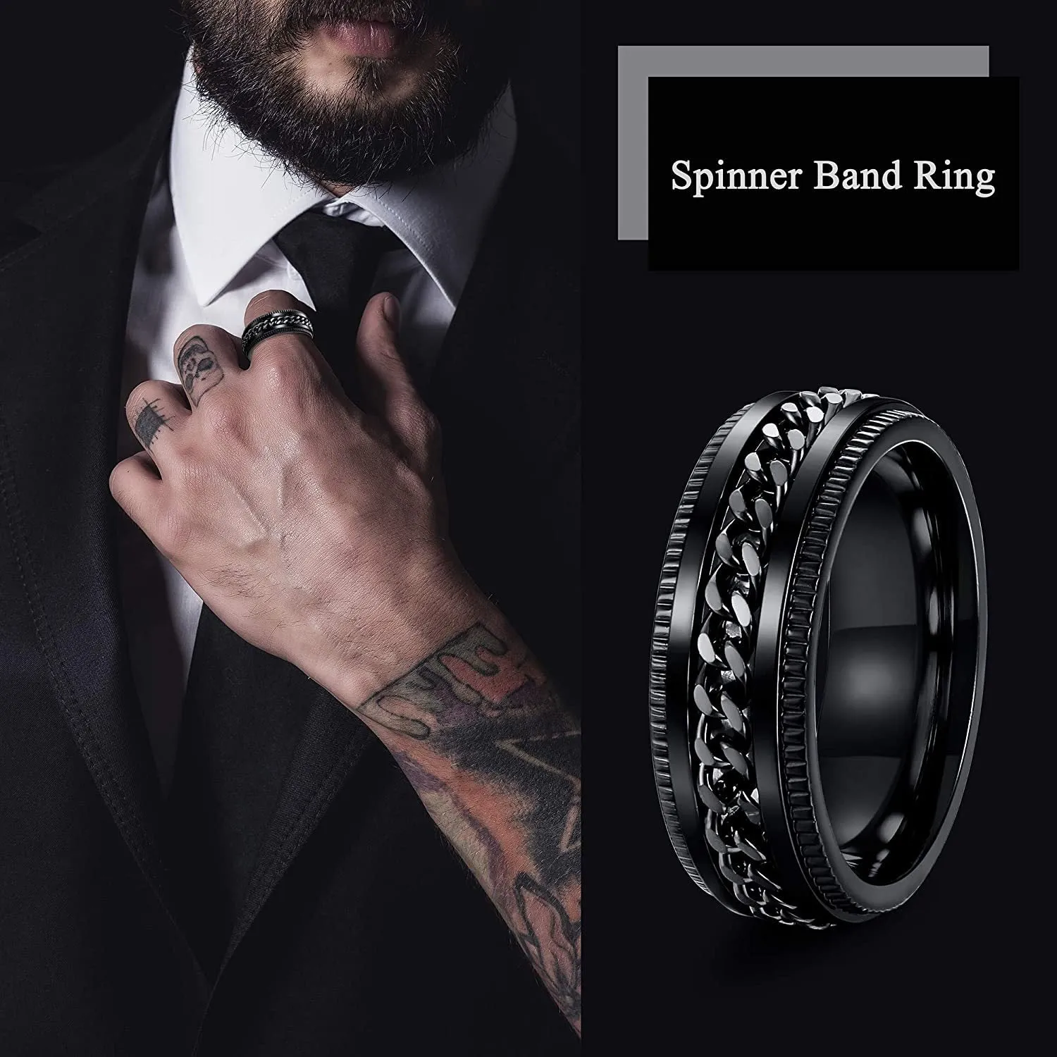 Cyberpunk Style Titanium Steel Rotating Ring Set for Men