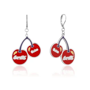 Disney White Gold Plated Stainless Steel Coca cola Cherry Drop Earrings