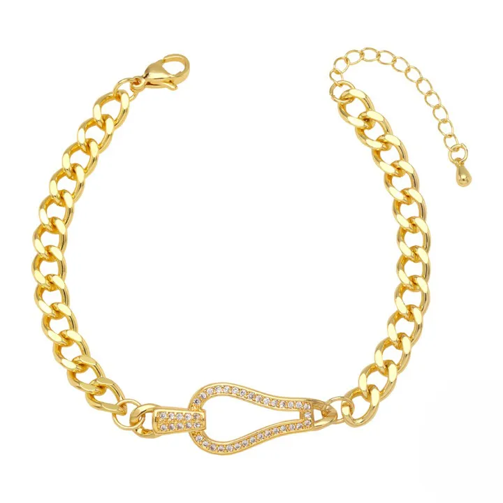 Elegant Cuban Link Chain Micro Pave CZ Gold Adjustable Bracelet