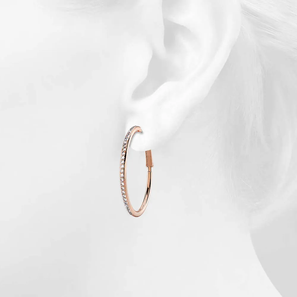 Endless Hoop Earrings Embellished With SWAROVSKI Crystals in Rose Gold - 45mm