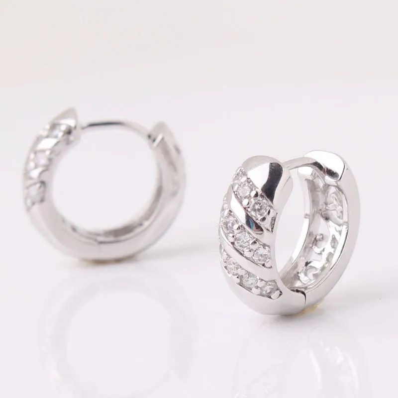 Engagement Jewelry Huggie Earings for Women Three Rows Crystals AAA Cubic Zircon Hoop Earrings Fashion