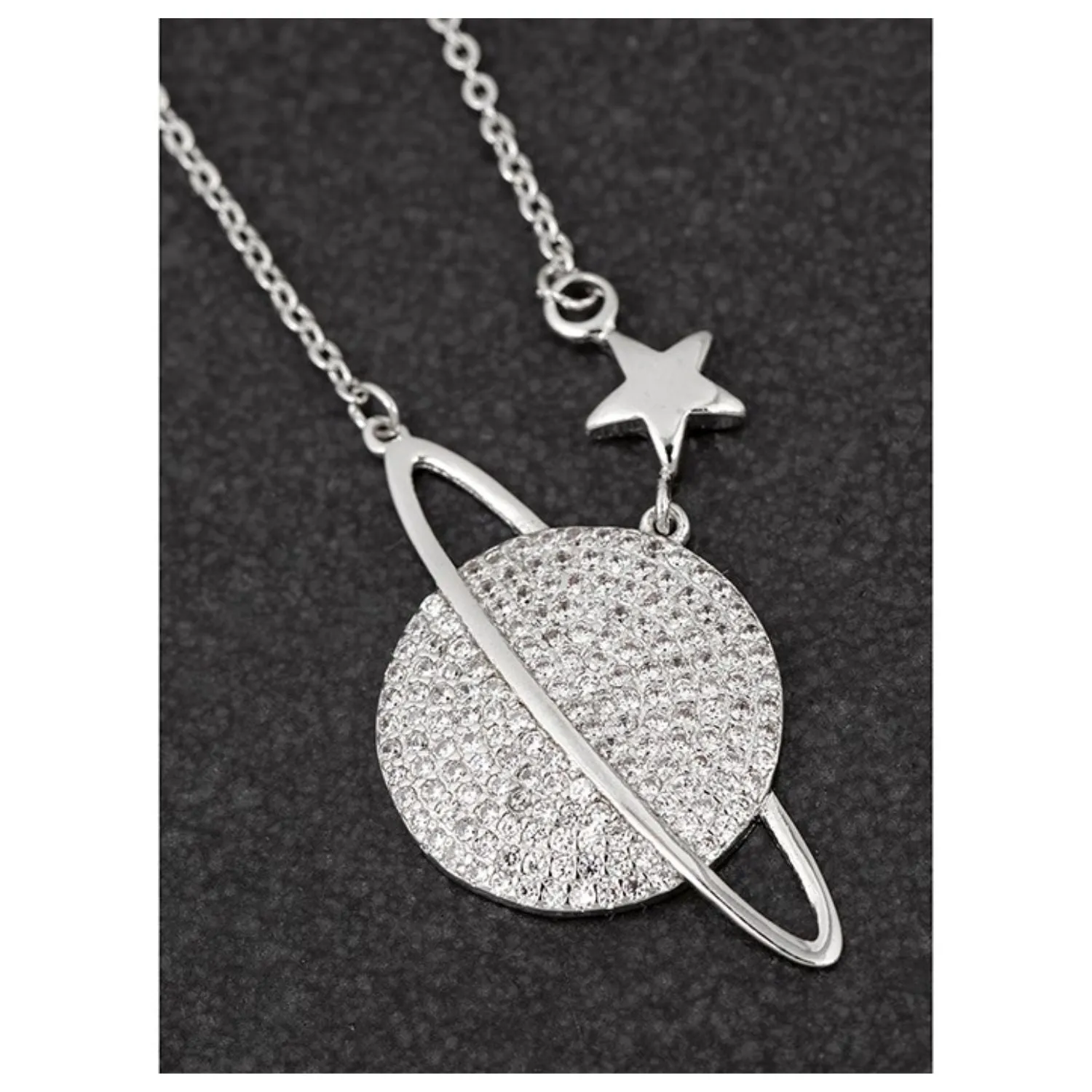 Equilibrium 42cm Celestial Pave Planet Silver Plated Necklace