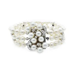 Estate Japanese Akoya Pearl And Diamond Bracelet