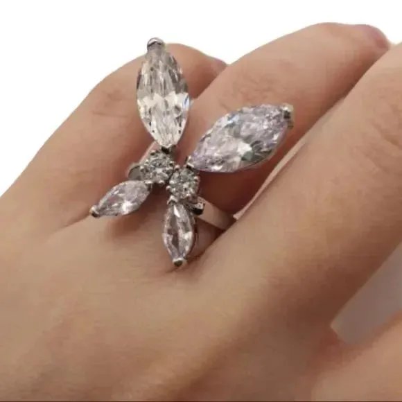 Ethereal Crystal Wing Open Band Ring