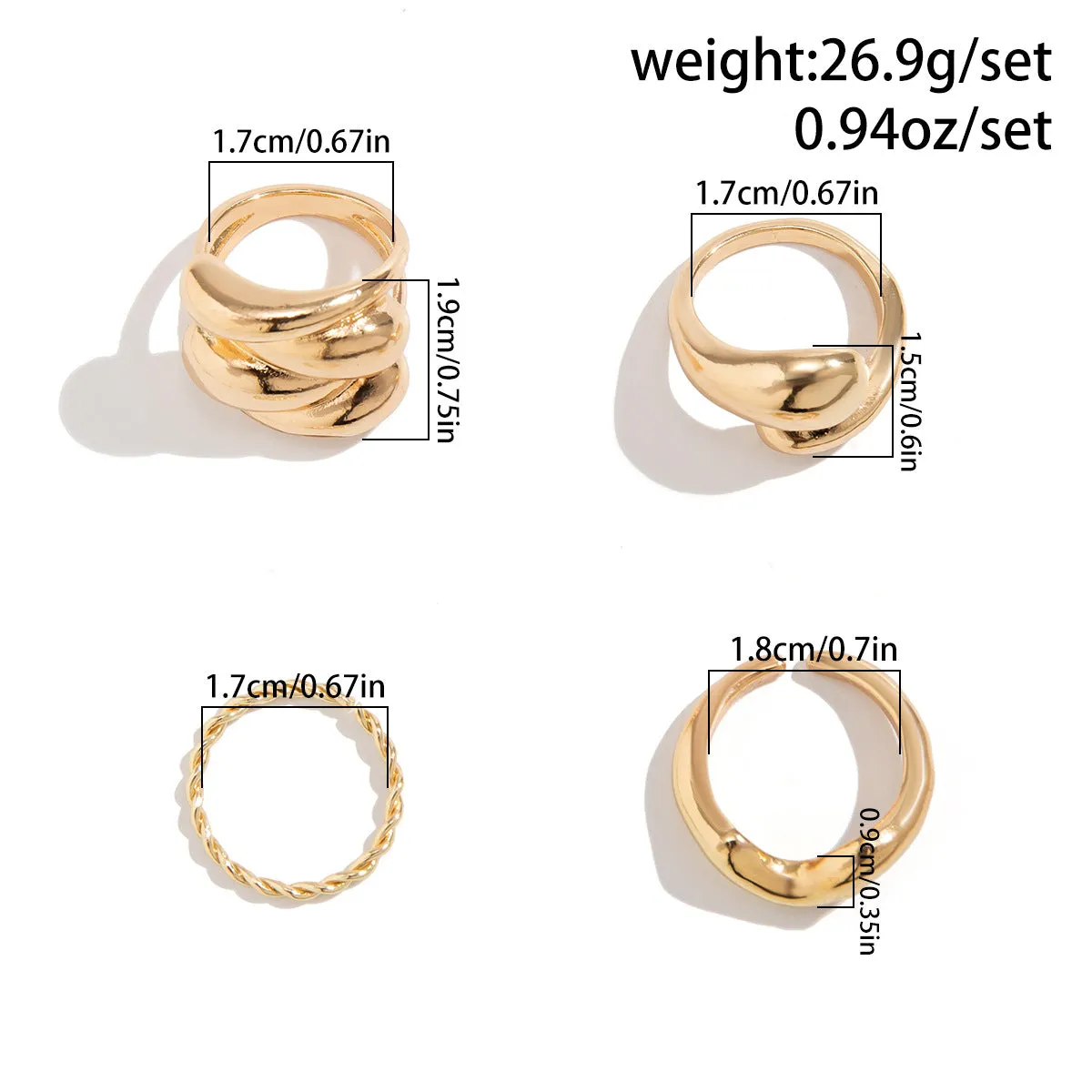 European and American Fusion Jewelry Collection, Unique Style, Chic Design, Curved Geometric Rings, Interlocking Bands, Bold Statement Ring Set