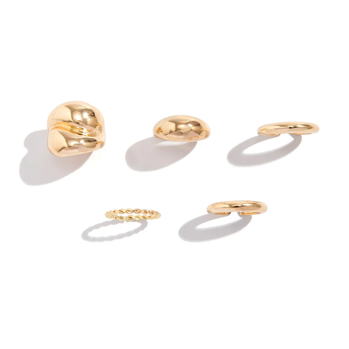 European and American Fusion Jewelry Collection, Unique Style, Chic Design, Curved Geometric Rings, Interlocking Bands, Bold Statement Ring Set