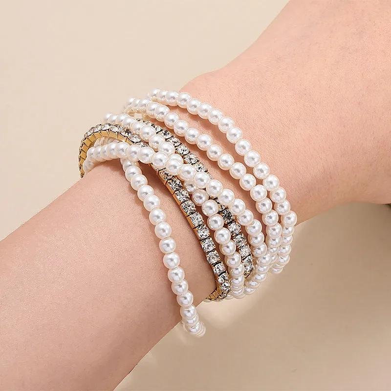 European-inspired Pearl and Metal Women's Bracelet Set