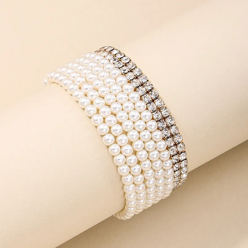 European-inspired Pearl and Metal Women's Bracelet Set