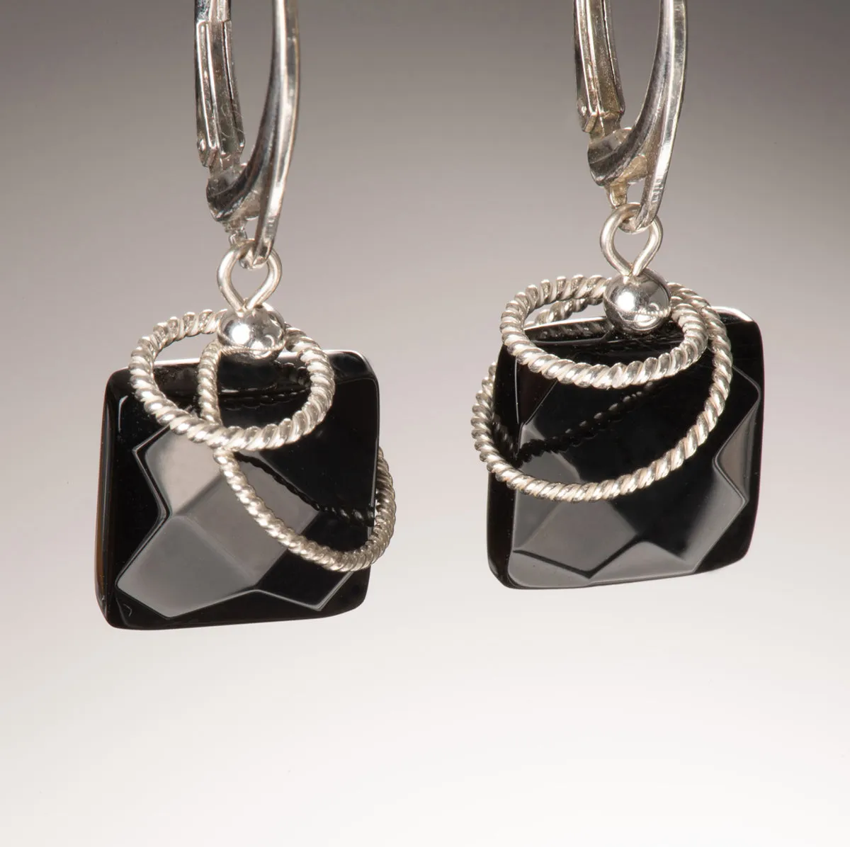 faceted onyx twist earring