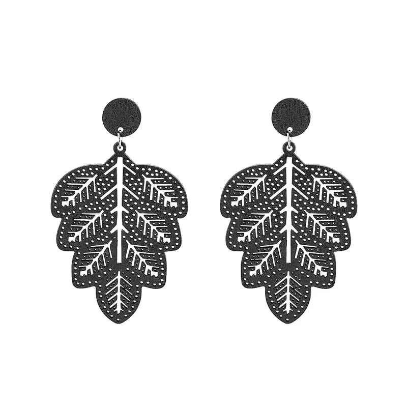 Fashionable Black Leaf Shape Pendant Earrings