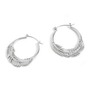 Feather Hoop Earrings - Silver