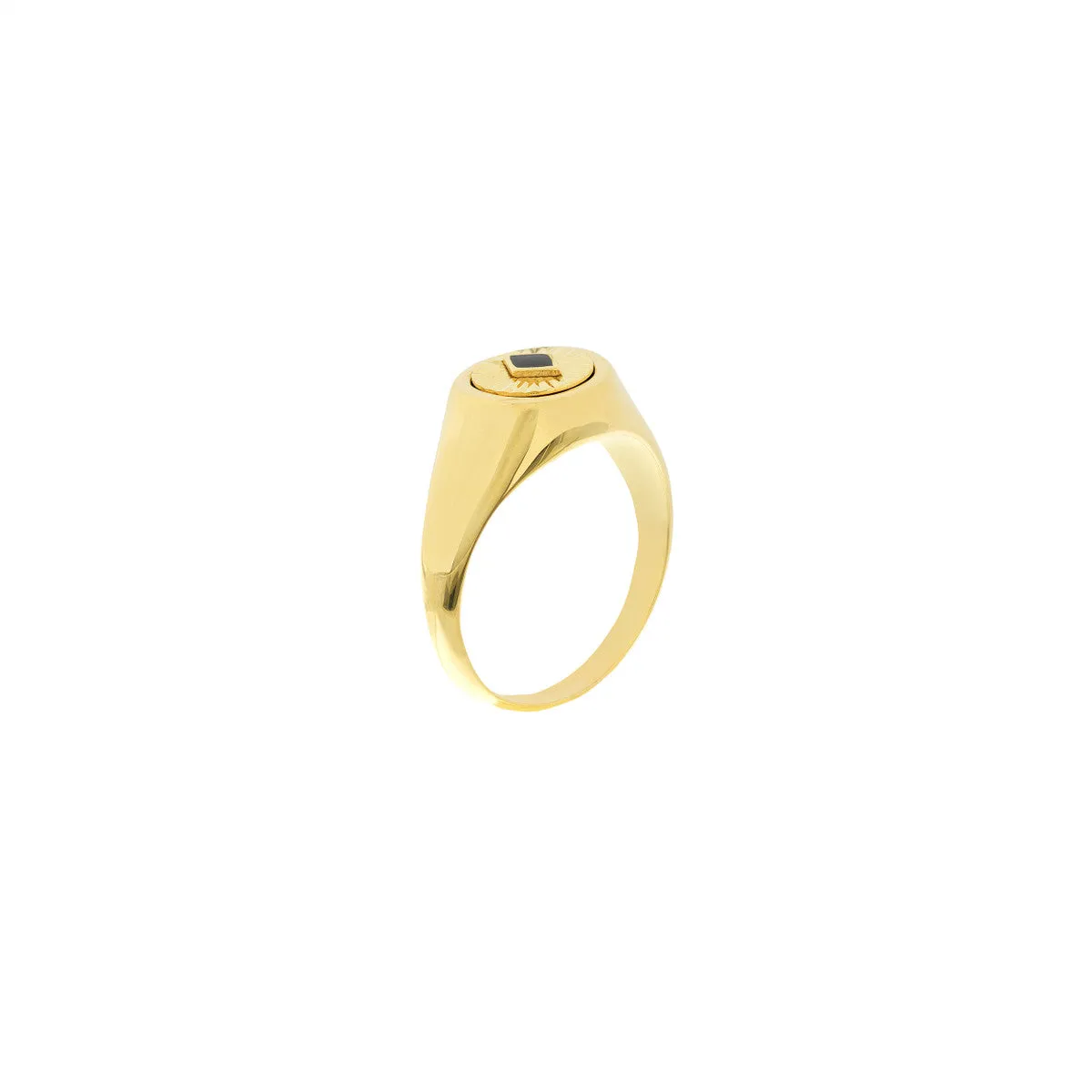 Fluted Onyx Enamel Diamond Signet Ring