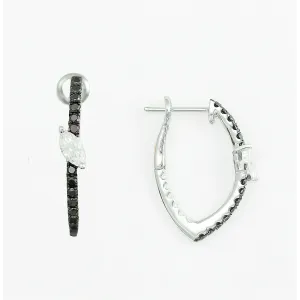 Frederic Sage 14K White Gold Black and White Diamond Hoop Earrings with Slanted Marquise Diamond Center