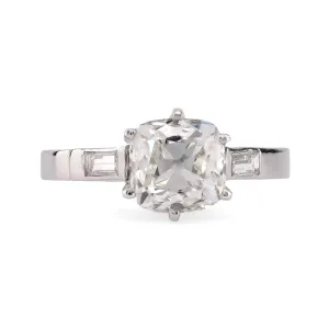 French GIA 2.19 Carat Old Mine Cut Diamond Platinum Engagement Ring